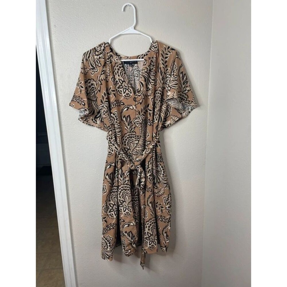 Fred David Plus Size 3X Brown Black Floral Belted Midi Dress